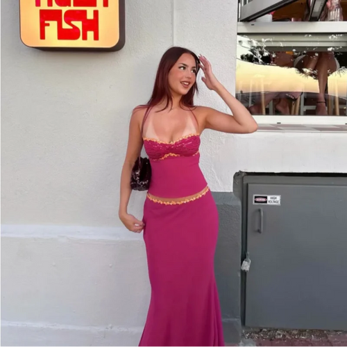 Heart Neck Sexy Outfits for Women Beading Patchwork Crop Halter Top Chiffon Fishtail Skirt Suit 2026 NEW Chic Lady Matching Sets