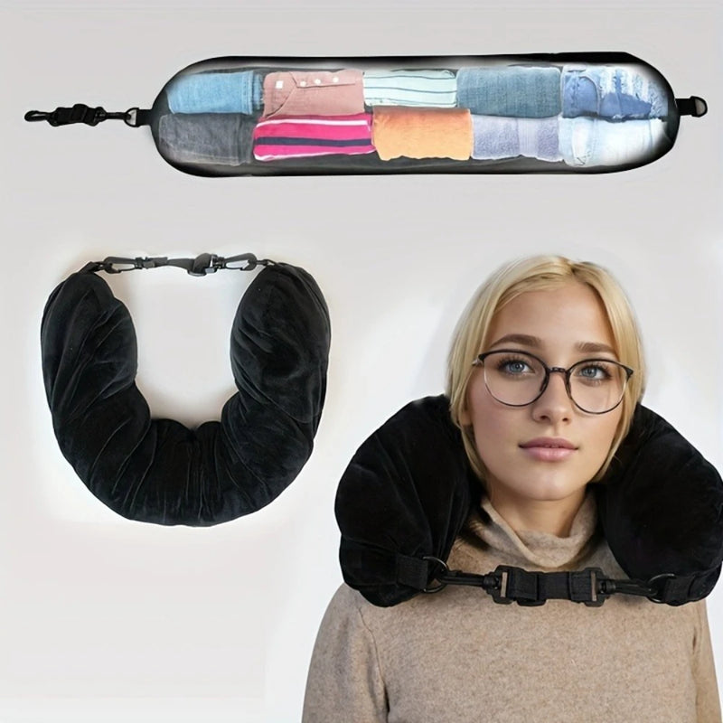 PackPillow™ Travel Neck Pillow ✈️ — Fill with Clothes, Save Space