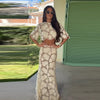Flower Short Top Long Half Skirt Lady Set Round Neck Short Sleeve Tops High Waist Slim Maxi Skirts Sexy Fashion Women's New Sets