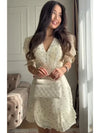 Floral Print V-neck Mini Dress Women Chic Half Sleeves High Waist Ruffle Slim Fit Short Dresses 2026 Lady Summer Vacation Wear
