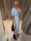 Pearl Button Floral Long Dress Woman Lapel Short Bubble Sleeve Waist Cinched Print Slim Dresses Elegant Fashion Lady's New Dress
