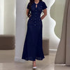 Solid Knit Hollow Out Maxi Dress Women Chic Short Sleeve Hollow Out Single Breasted Bodycon Dresses 2026 Lady Daily Commute Robe
