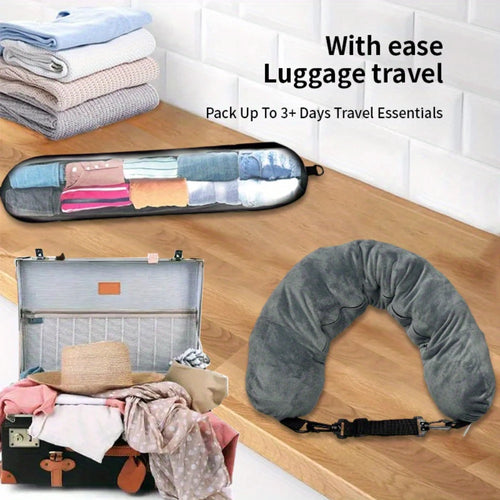 PackPillow™ Travel Neck Pillow ✈️ — Fill with Clothes, Save Space