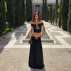 Sexy Olive Green Maxi Skirt Two Piece Set Women Y2k Pleated Off Shoulder Crop Top High Waist Metal Buckle Beach Vacation Outfits